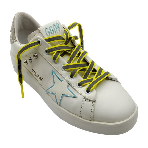 Golden Goose Deluxe Brand White / Silver Purestar Leather Low Top Sneakers - Picture 1 of 7